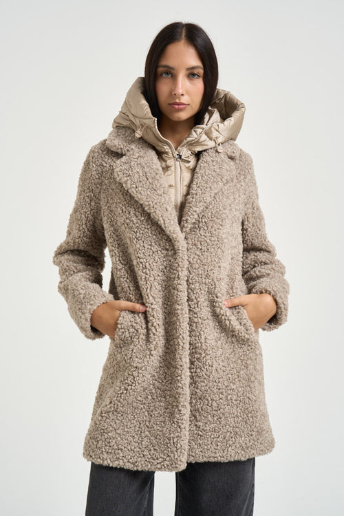 Cappotto donna effetto shearling beige - 1