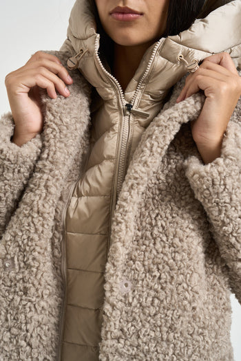 Cappotto donna effetto shearling beige - 5