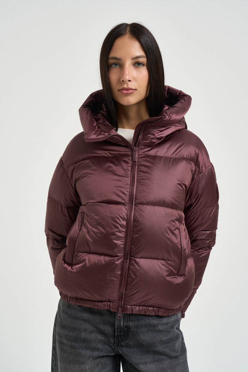 Piumino donna corto bordeaux RIGA8139 DLC6481 BOMBOOGIE 