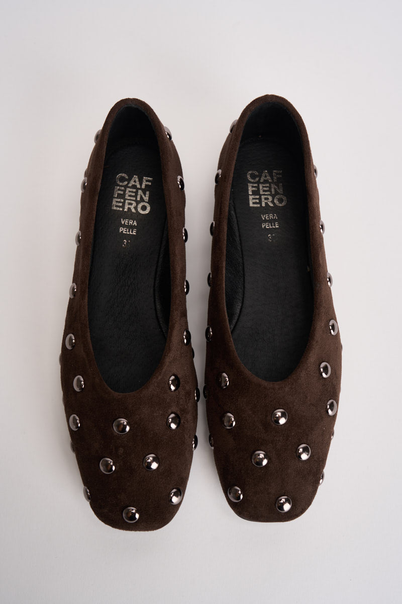Ballerine donna con borchie in suede moro 3002 MORO CAFFÈ NERO 