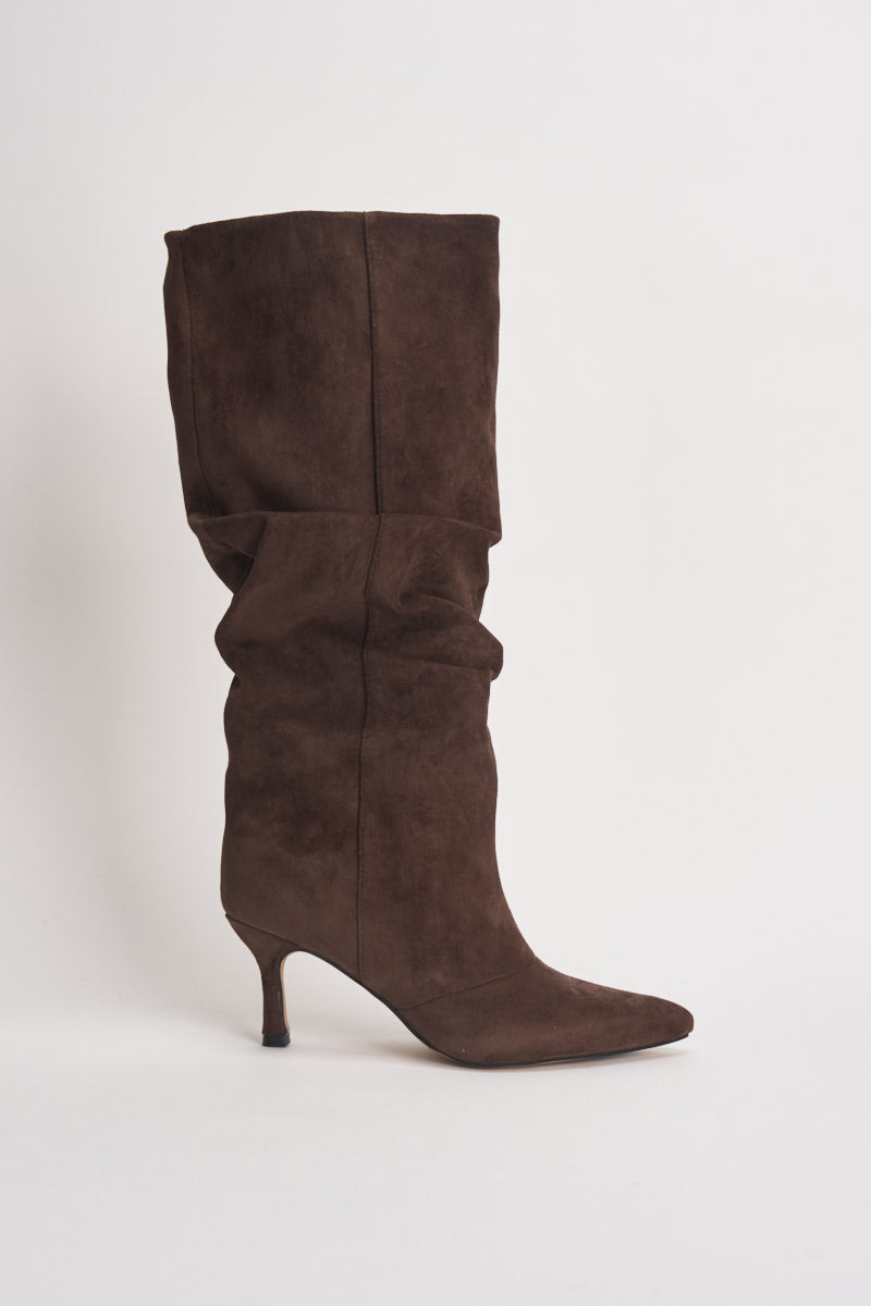 Stivali donna con tacco in suede marroni 3518 MORO CAFFÈ NERO 
