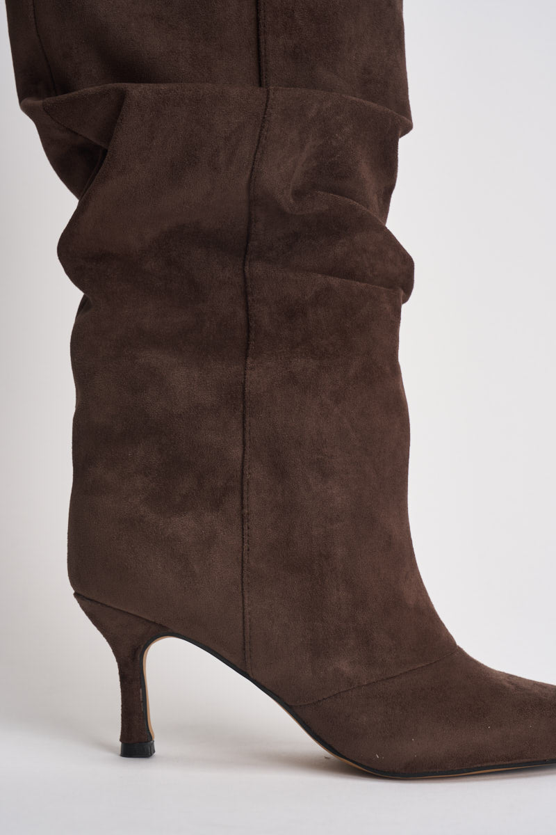 Stivali donna con tacco in suede marroni 3518 MORO CAFFÈ NERO 
