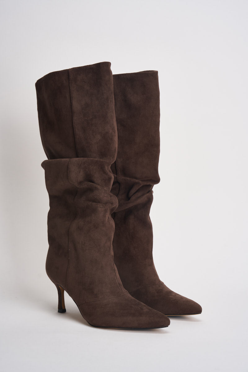 Stivali donna con tacco in suede marroni 3518 MORO CAFFÈ NERO 