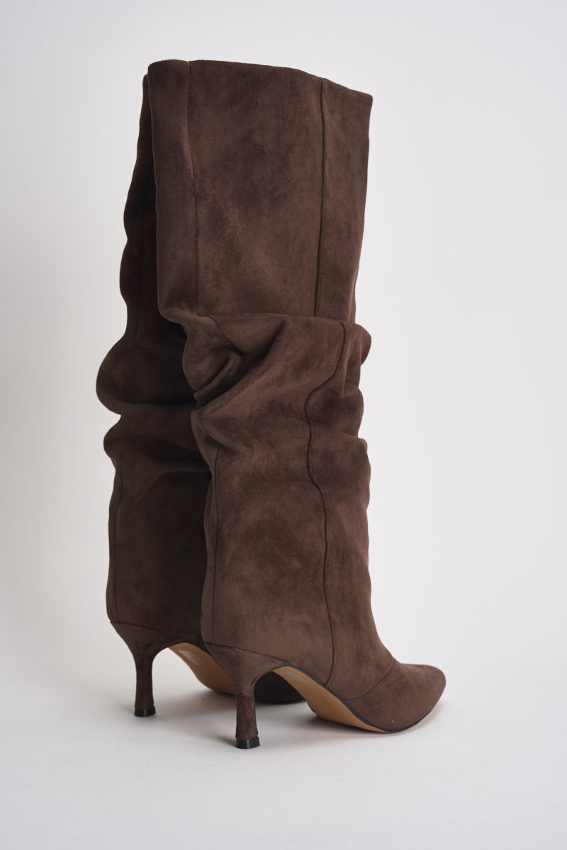 Stivali donna con tacco in suede marroni 3518 MORO CAFFÈ NERO 