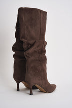 Stivali donna con tacco in suede marroni 3518 MORO CAFFÈ NERO 