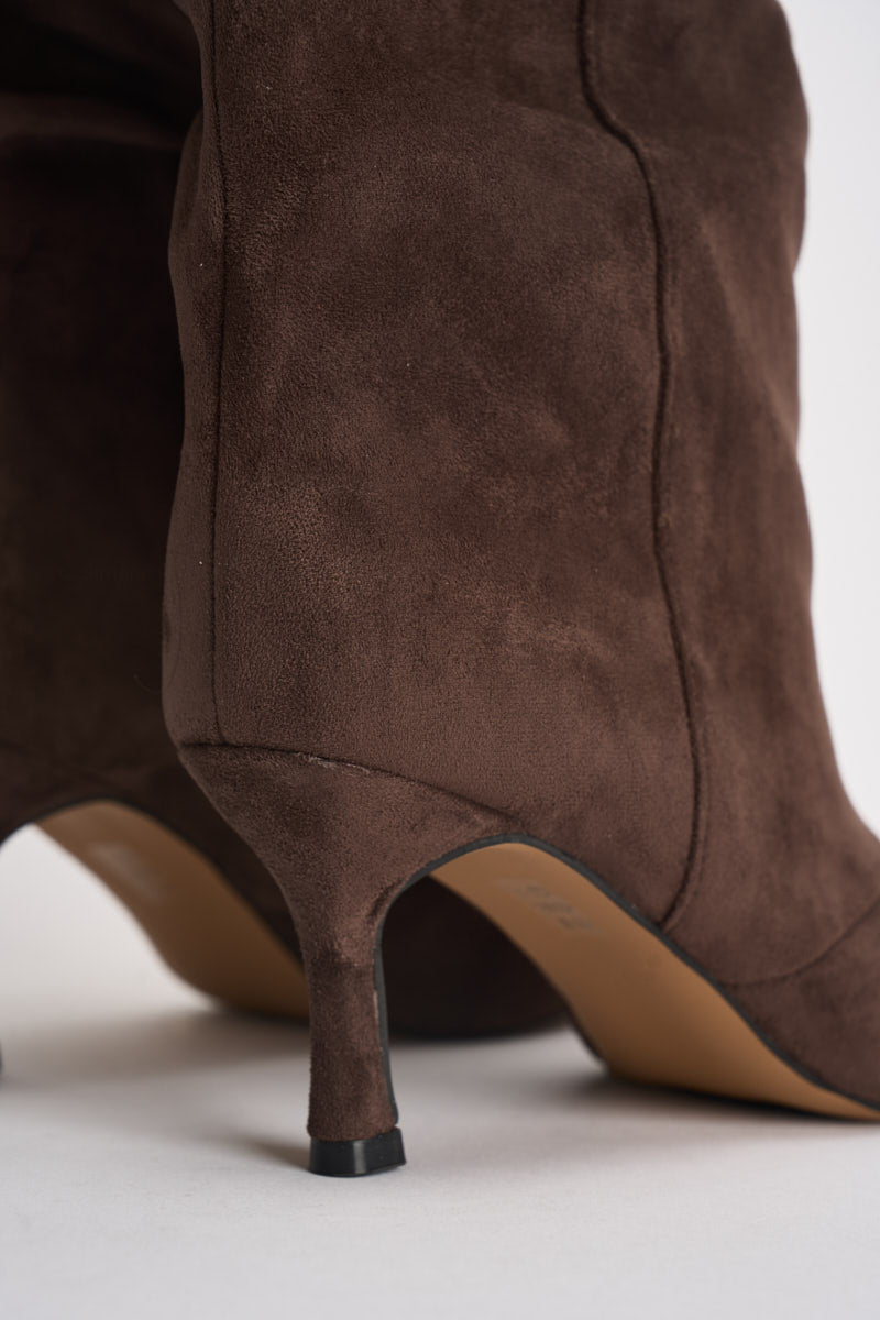 Stivali donna con tacco in suede marroni 3518 MORO CAFFÈ NERO 