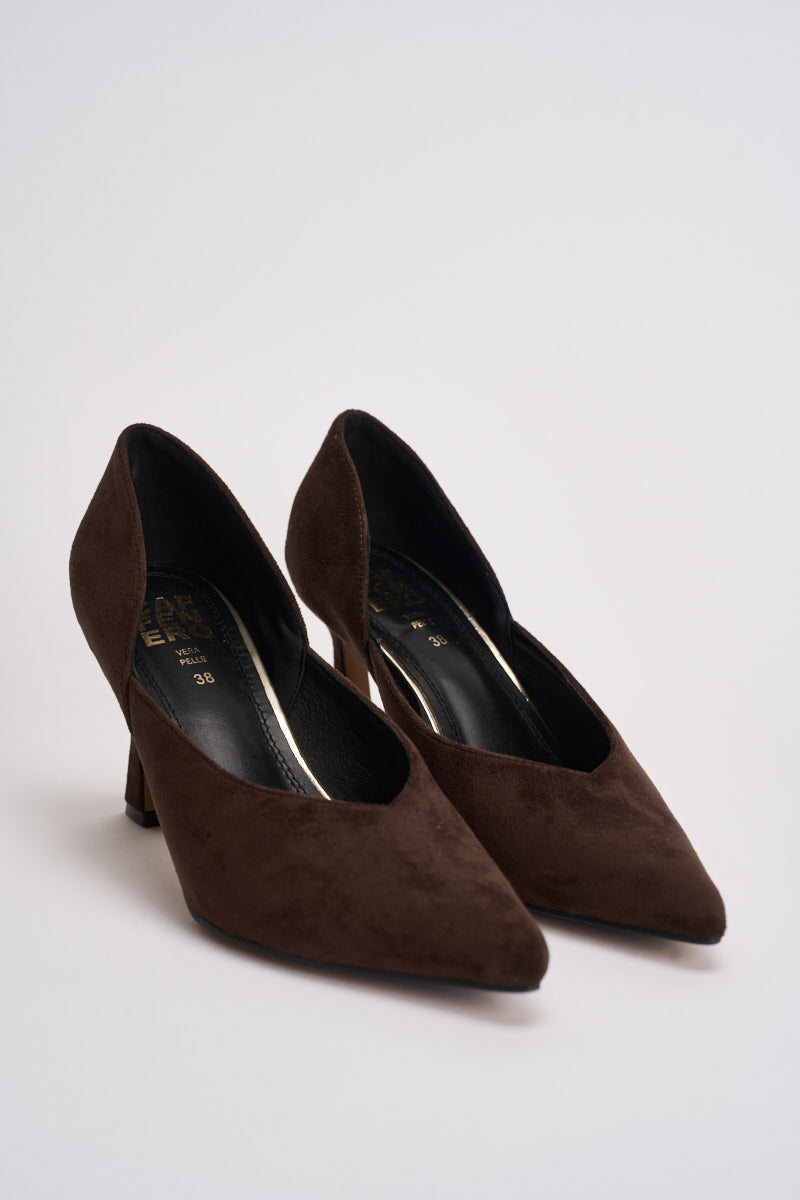 Décolleté donna in suede marrone scuro 3574 MORO CAFFÈ NERO 
