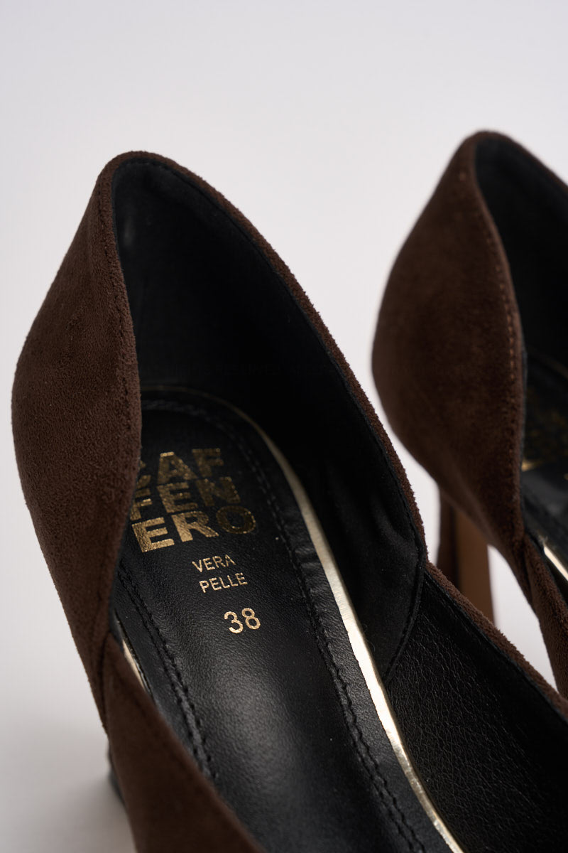 Décolleté donna in suede marrone scuro 3574 MORO CAFFÈ NERO 