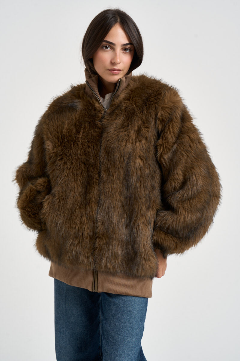 Giacca donna in ecopelliccia marrone G226072W BROWN CANADIAN 