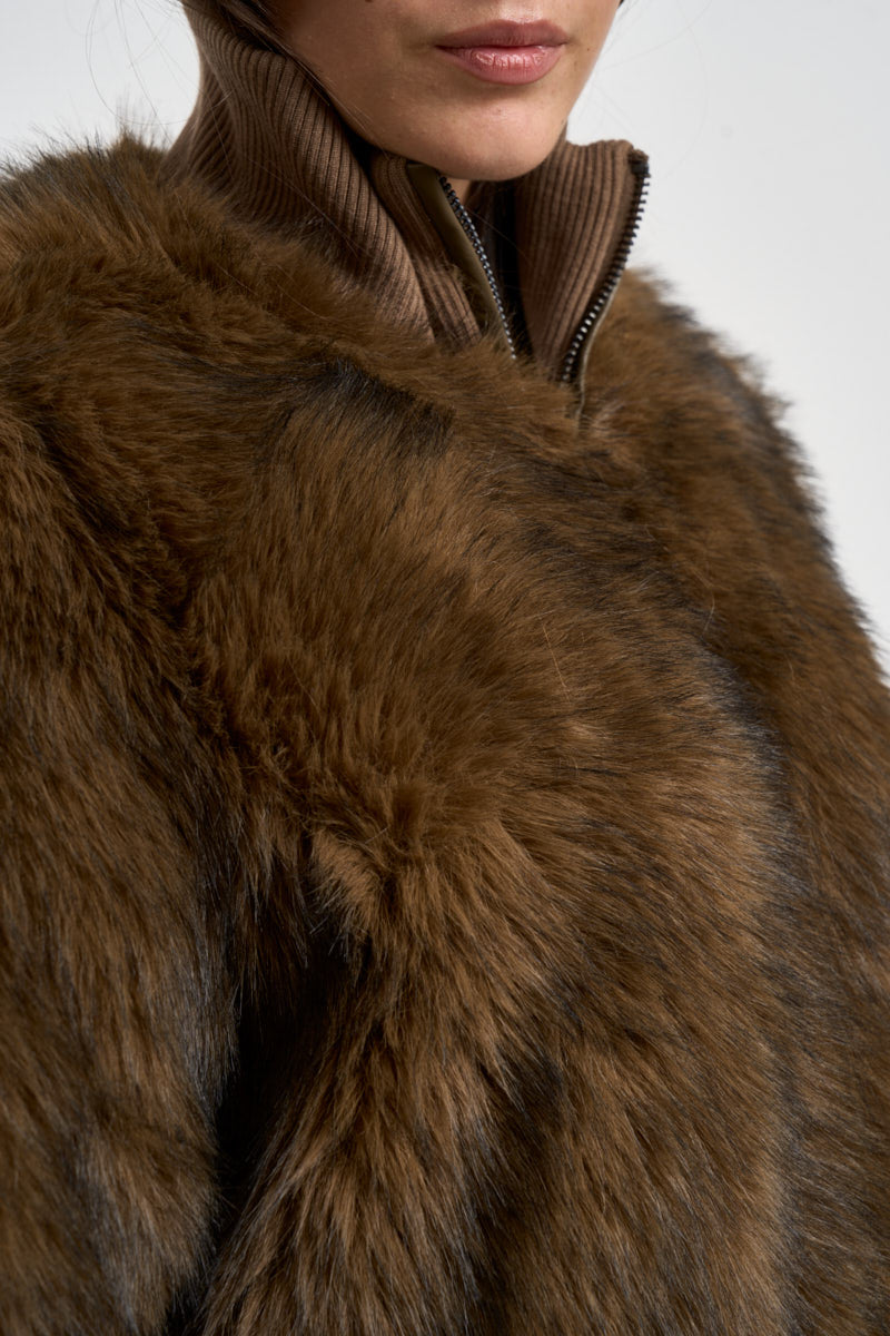 Giacca donna in ecopelliccia marrone G226072W BROWN CANADIAN 