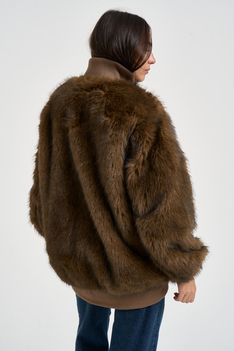 Giacca donna in ecopelliccia marrone G226072W BROWN CANADIAN 