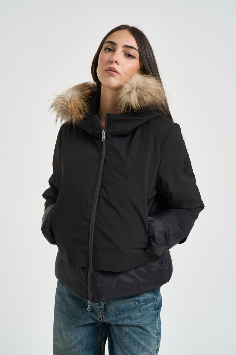 Piumino donna Noralee doppio tessuto nero<BR/> G226352WFUR BLA CANADIAN 