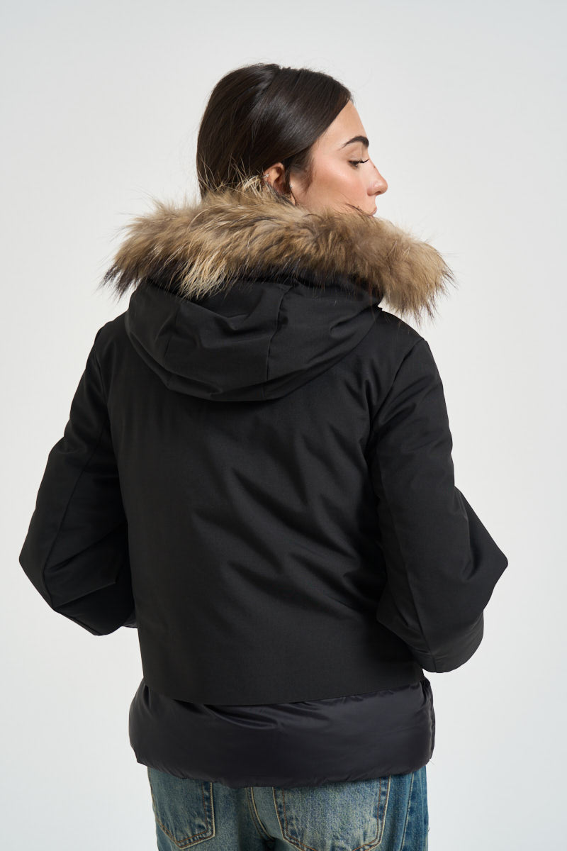 Piumino donna Noralee doppio tessuto nero<BR/> G226352WFUR BLA CANADIAN 