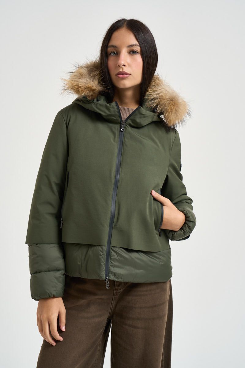 Piumino donna Noralee doppio tessuto verde G226352WFUR OLIVE CANADIAN 