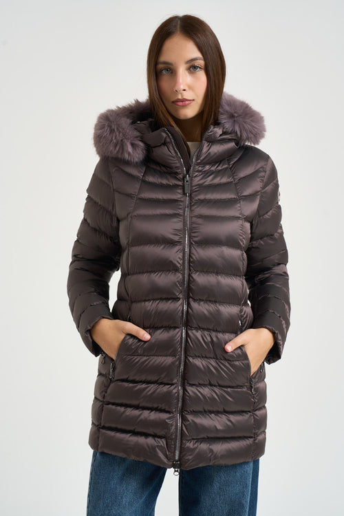 Piumino donna lungo melanzana