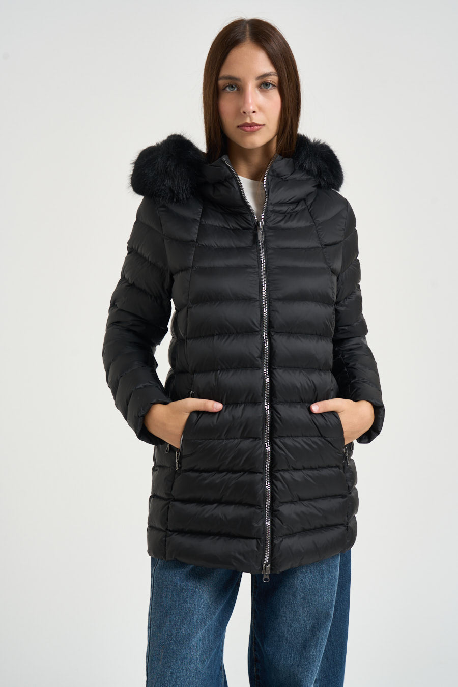 Piumino donna lungo nero 22000033E 2YO99 COLMAR 