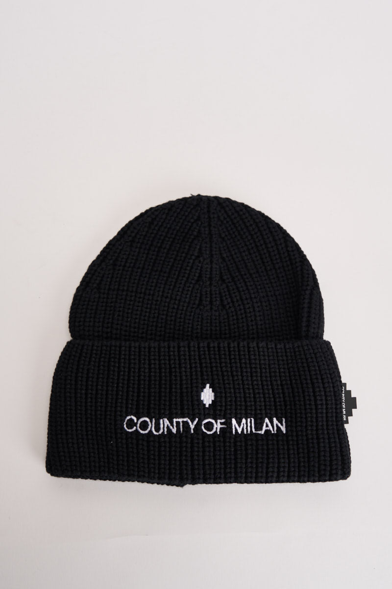 Berretto uomo a costine nero CP00CMN0025 BLACKOFFWHITE COUNTY OF MILAN 