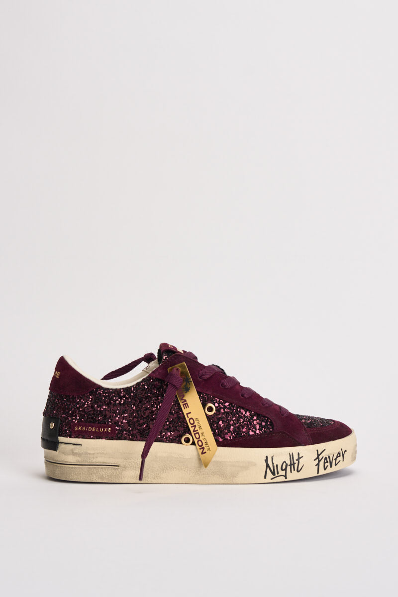 Sneakers donna con micro paillettes bordeaux 23100 71 CRIME LONDON 