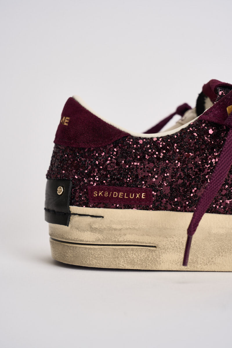 Sneakers donna con micro paillettes bordeaux 23100 71 CRIME LONDON 