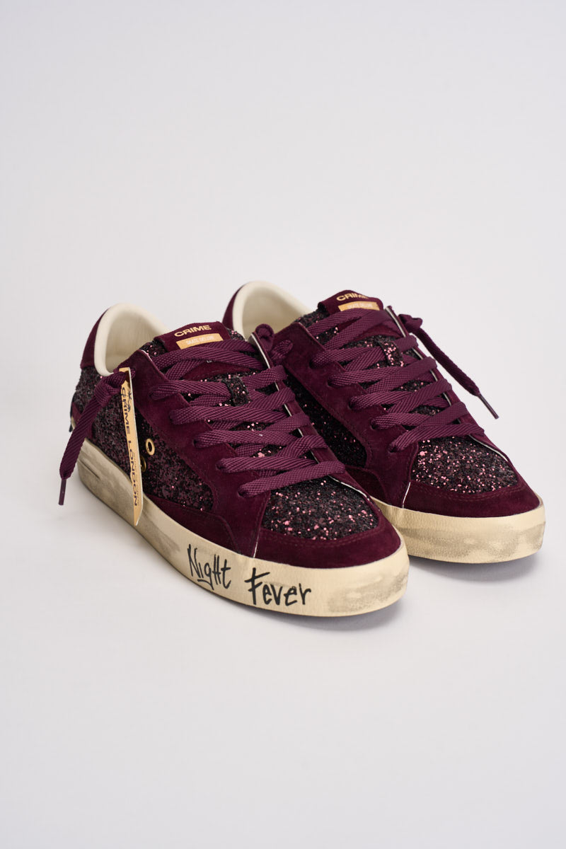 Sneakers donna con micro paillettes bordeaux 23100 71 CRIME LONDON 