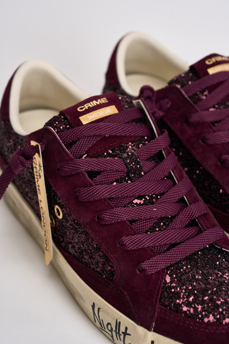 Sneakers donna con micro paillettes bordeaux 23100 71 CRIME LONDON 