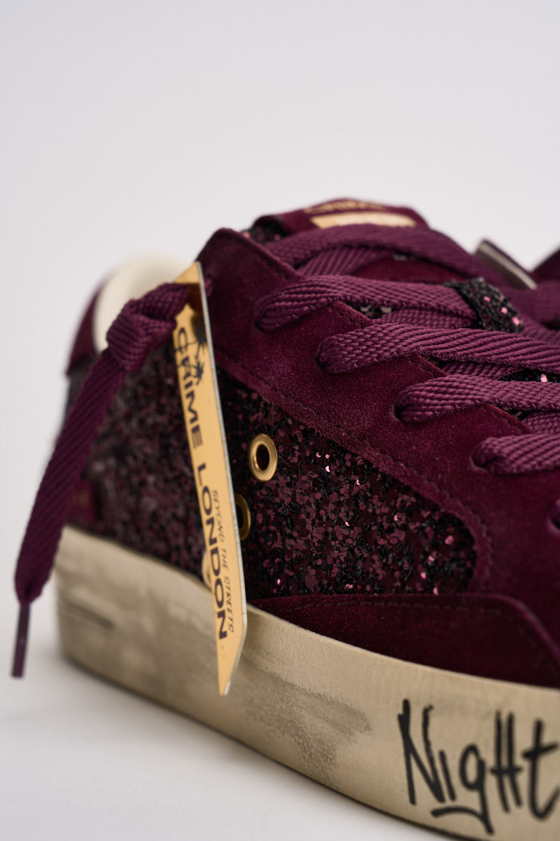 Sneakers donna con micro paillettes bordeaux 23100 71 CRIME LONDON 