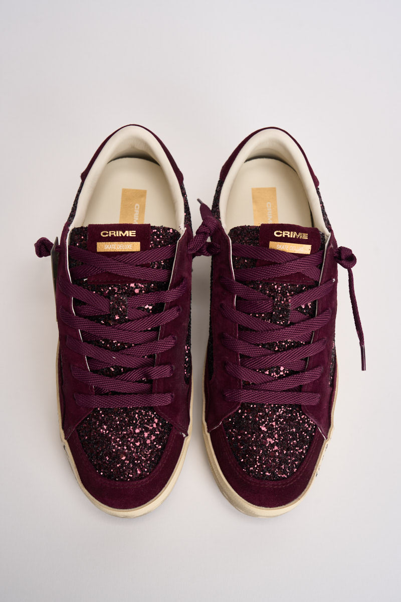 Sneakers donna con micro paillettes bordeaux 23100 71 CRIME LONDON 