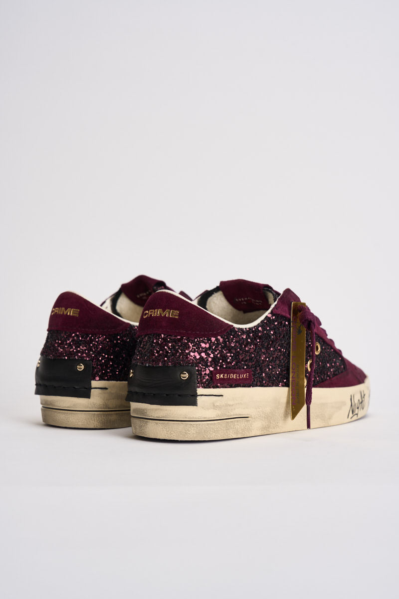 Sneakers donna con micro paillettes bordeaux 23100 71 CRIME LONDON 