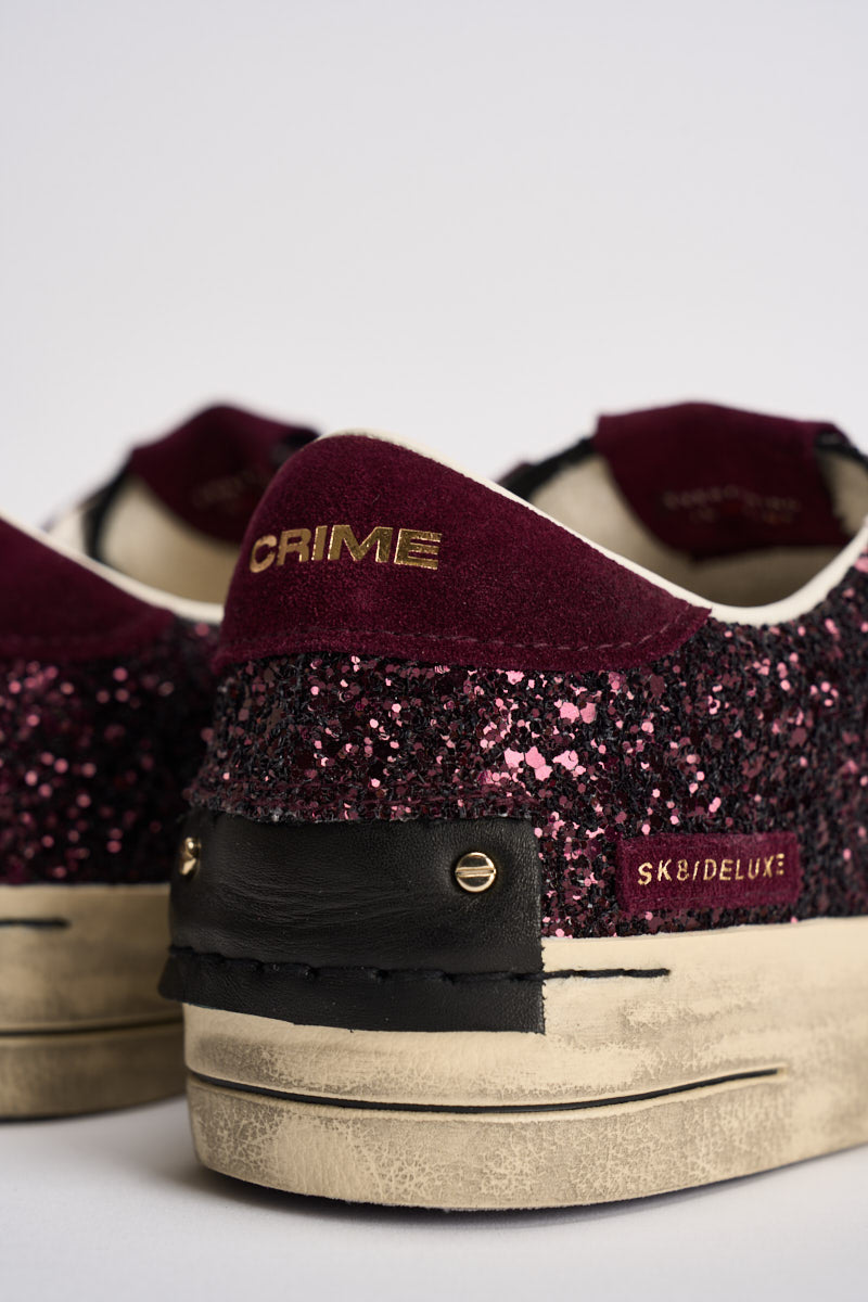 Sneakers donna con micro paillettes bordeaux 23100 71 CRIME LONDON 