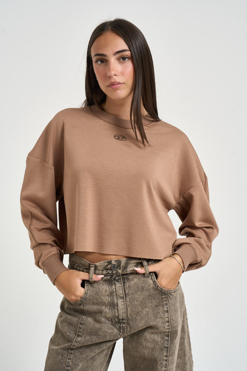 Felpa donna cropped marrone