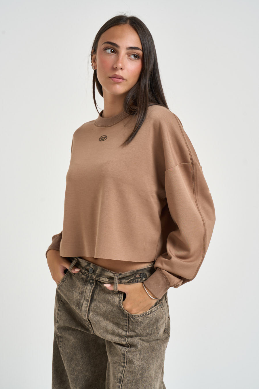 Felpa donna cropped marrone A22307 0TJBU7FM DIESEL 