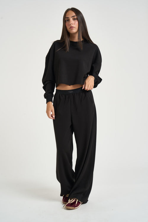 Felpa donna cropped nera - 1