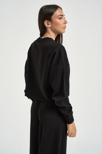 Felpa donna cropped nera - 4