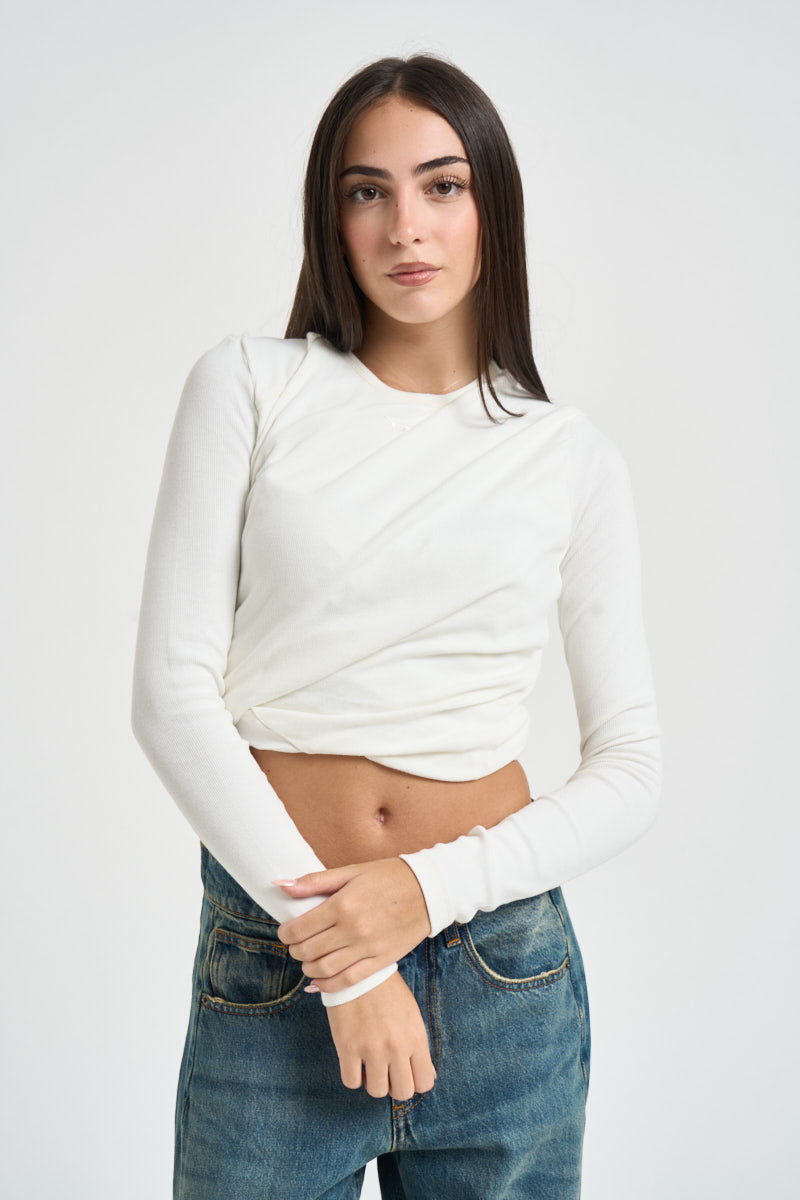 Maglia donna con drappeggio bianca A26071 OBLCN141 DIESEL 
