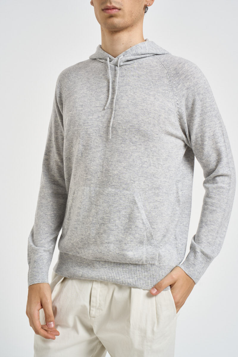 Felpa uomo in maglia con cappuccio grigio chiaro 074 GRIGIO CHIARO DIKTAT 