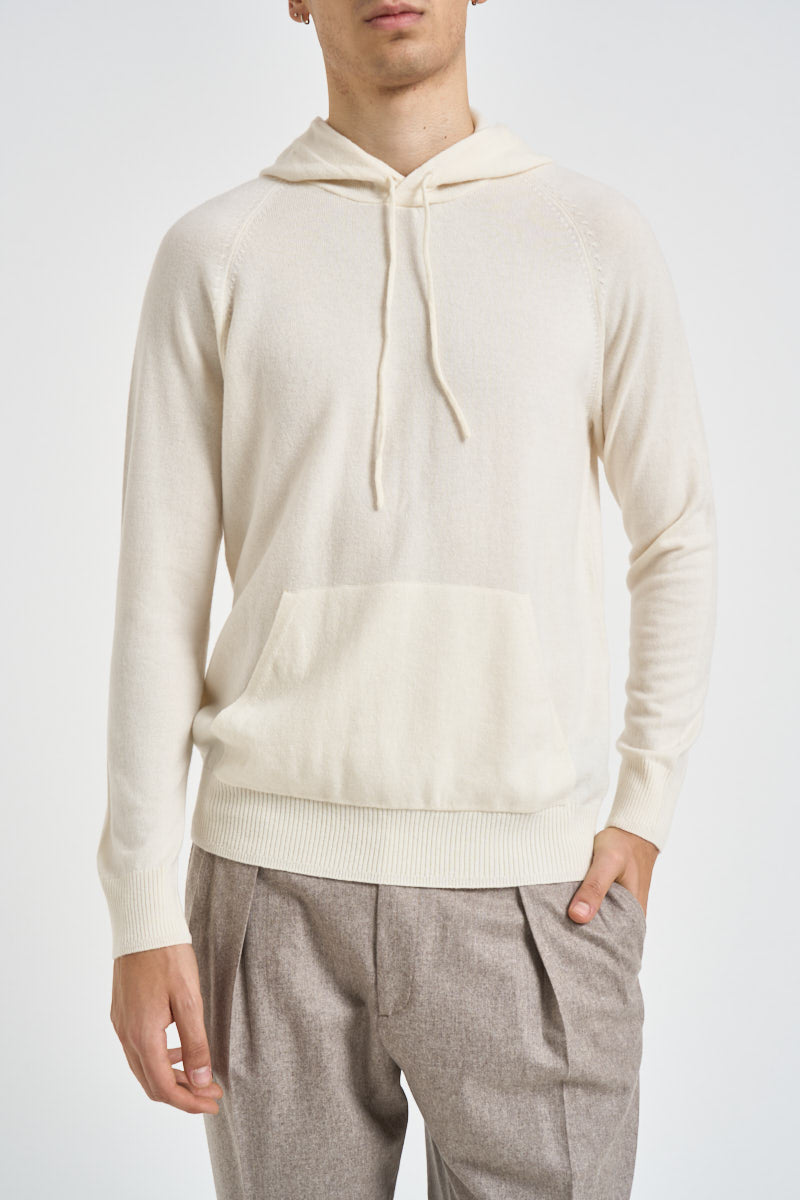 Felpa uomo in maglia con cappuccio panna 074 NATURALE DIKTAT 