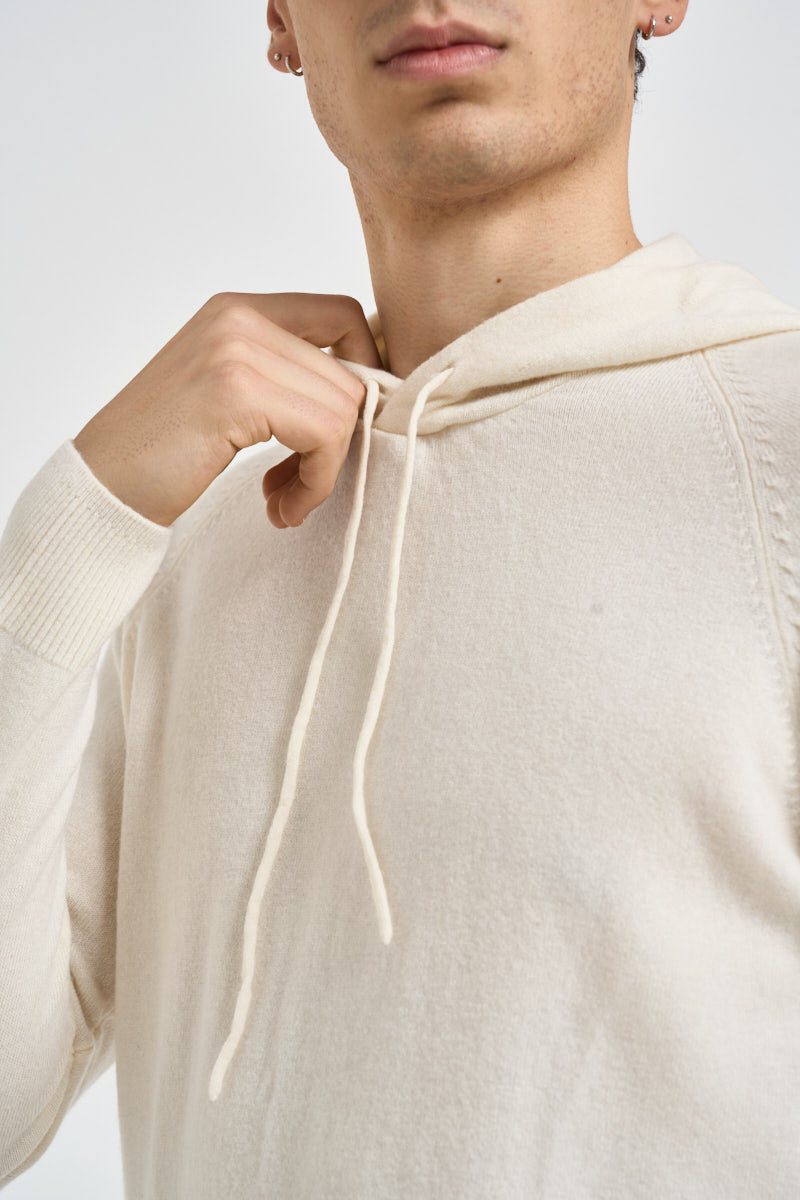 Felpa uomo in maglia con cappuccio panna 074 NATURALE DIKTAT 