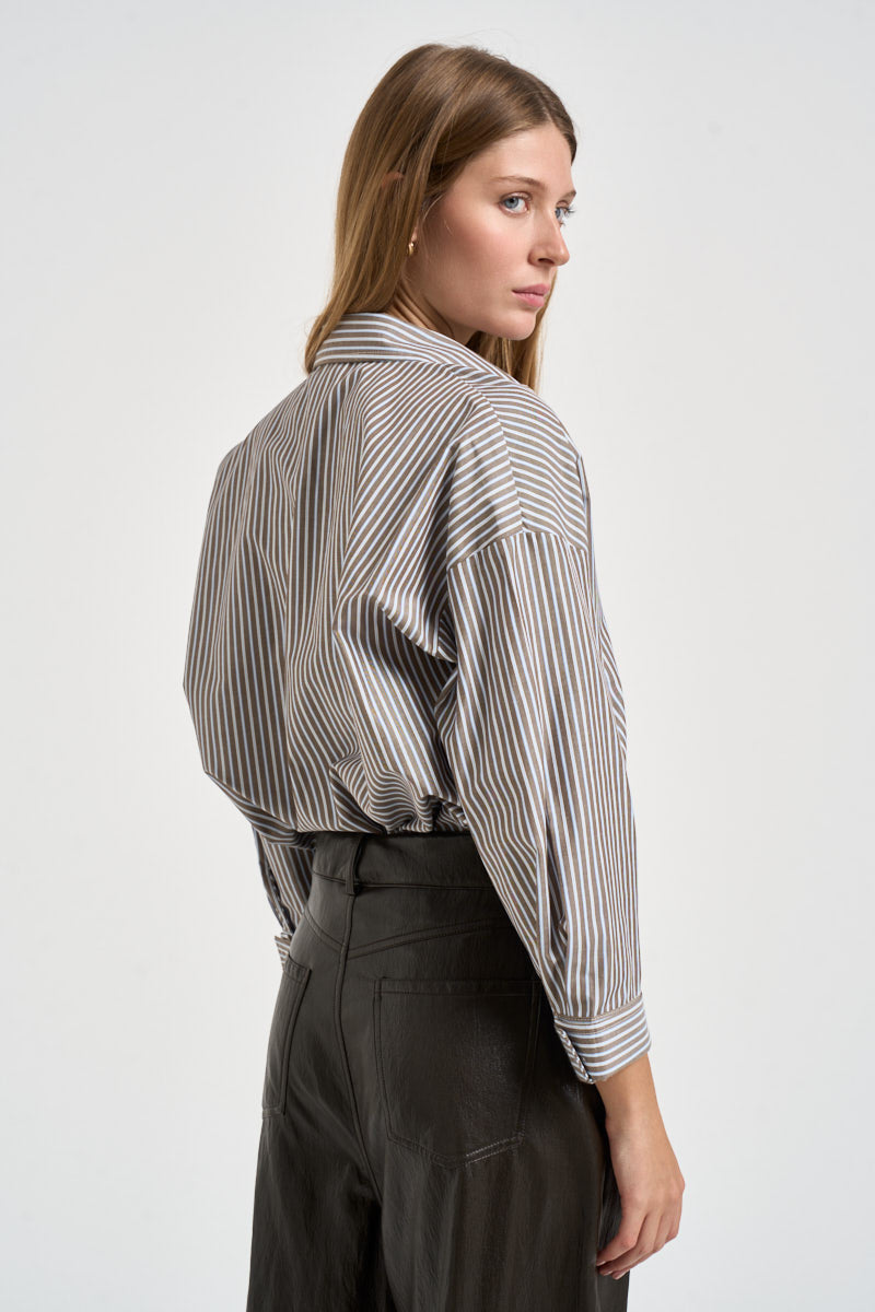 Camicia donna a righe verticali marroni e celeste pastello C881B056 MORO DIXIE 