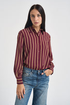 Camicia donna a righe verticali bordeaux e beige CDQC2IR BORDEAUX DIXIE 