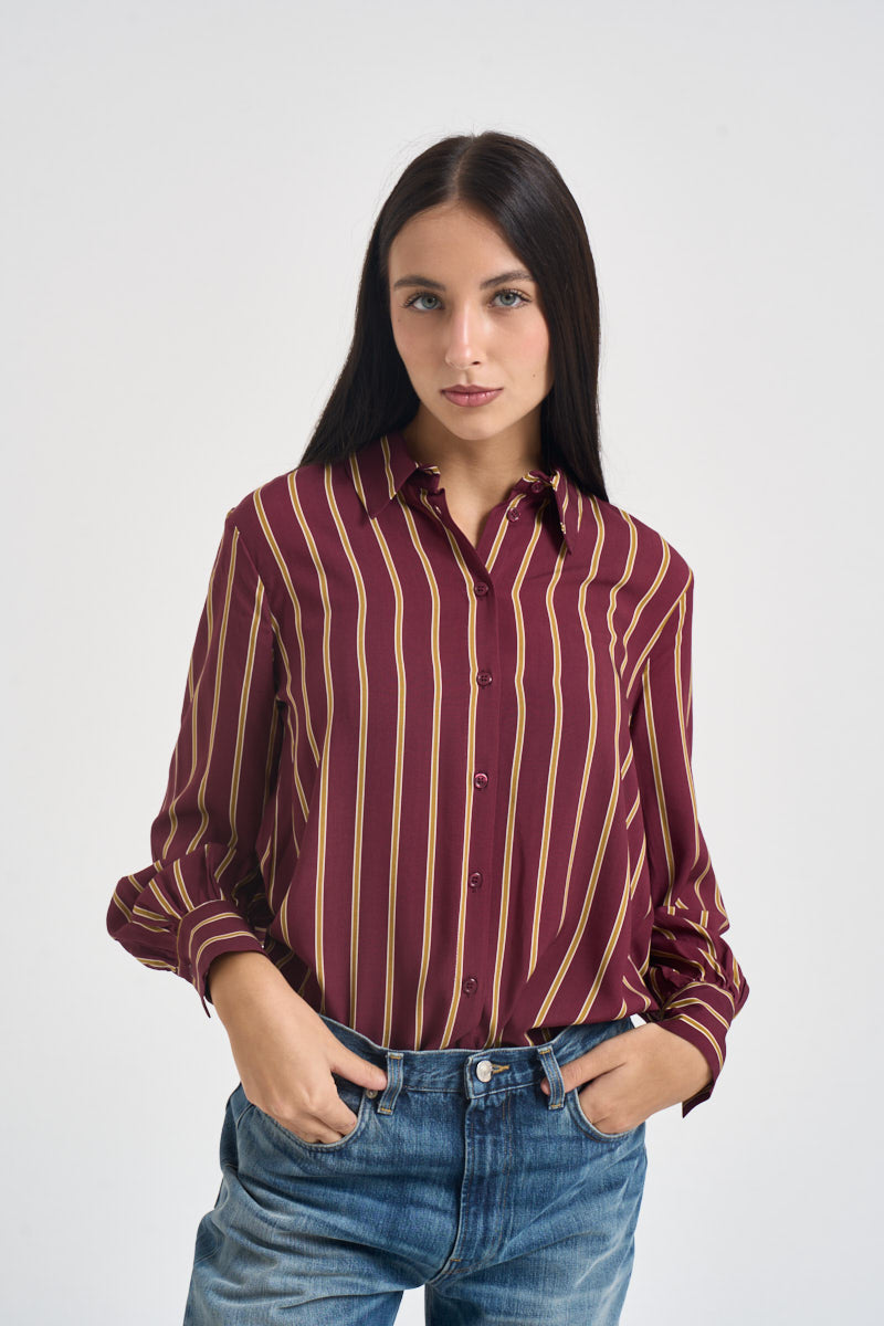 Camicia donna a righe verticali bordeaux e beige CDQC2IR BORDEAUX DIXIE 