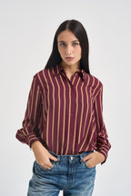 Camicia donna a righe verticali bordeaux e beige CDQC2IR BORDEAUX DIXIE 