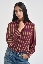 Camicia donna a righe verticali bordeaux e beige CDQC2IR BORDEAUX DIXIE 