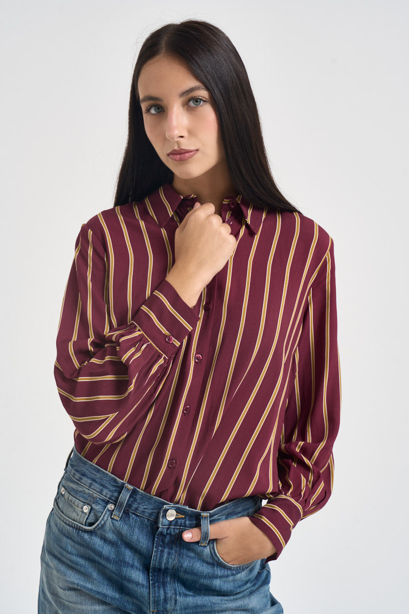 Camicia donna a righe verticali bordeaux e beige CDQC2IR BORDEAUX DIXIE 