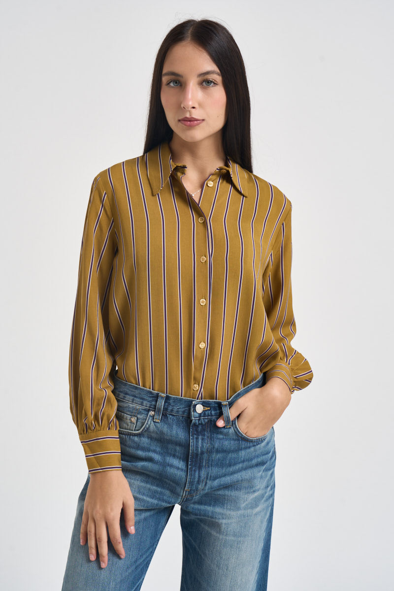Camicia donna a righe verticali giallo senape e viola CDQC2IR OLIO DIXIE 