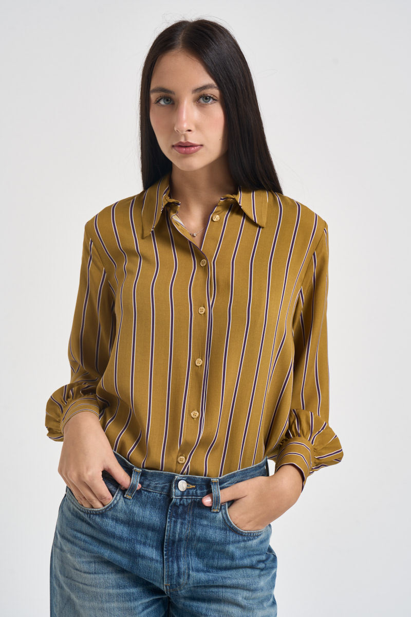 Camicia donna a righe verticali giallo senape e viola CDQC2IR OLIO DIXIE 