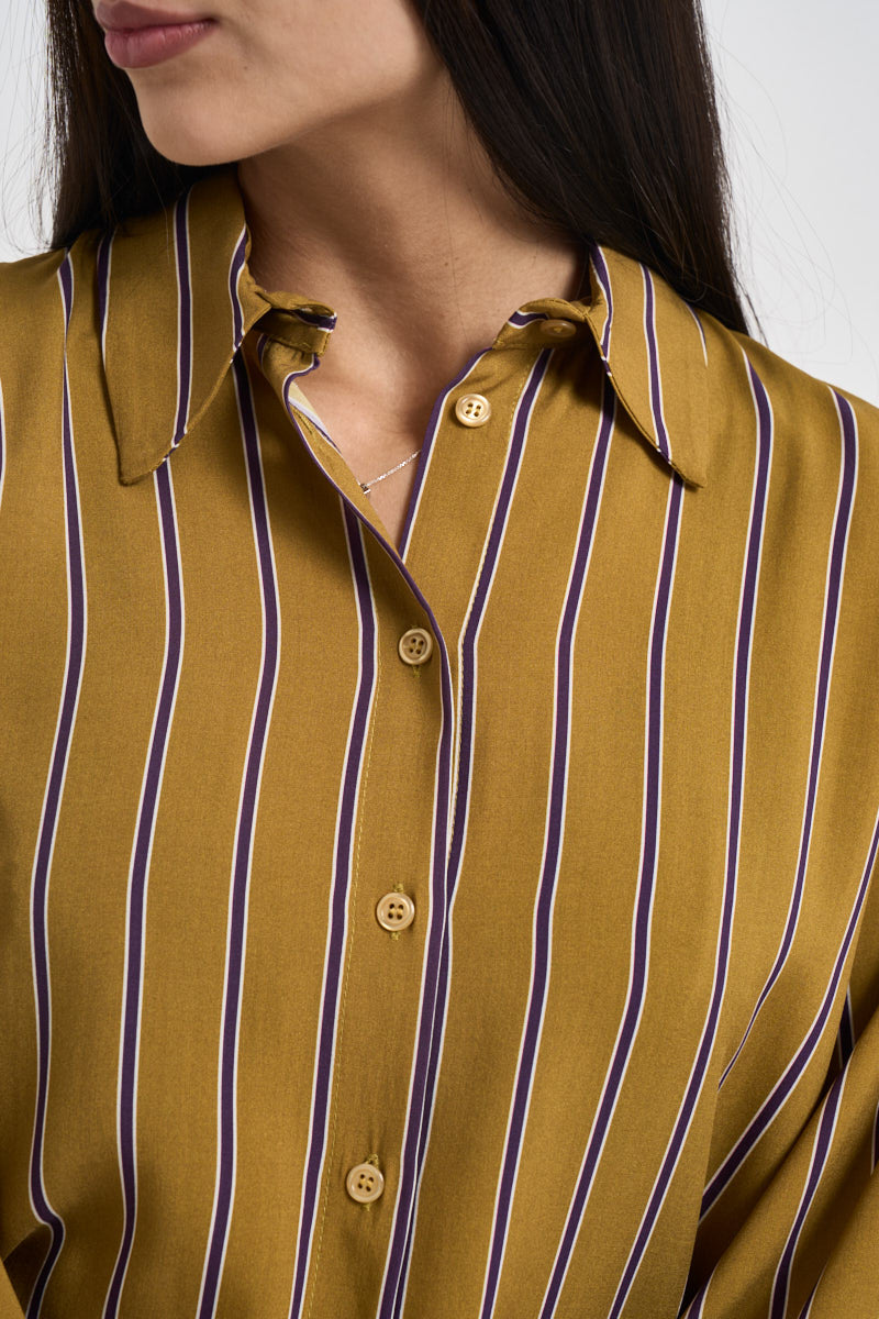 Camicia donna a righe verticali giallo senape e viola CDQC2IR OLIO DIXIE 