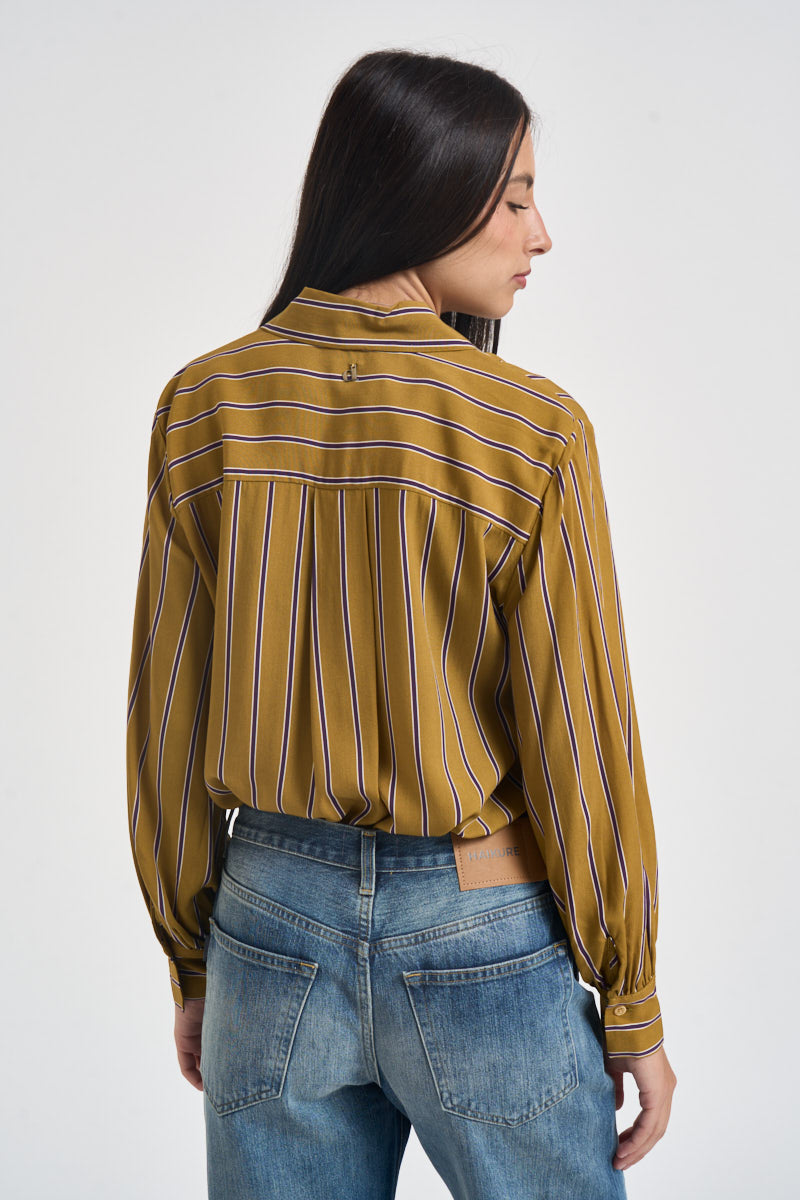 Camicia donna a righe verticali giallo senape e viola CDQC2IR OLIO DIXIE 
