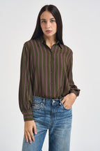 Camicia donna a righe verticali verde oliva e rosa CDQC2IR ROSA DIXIE 