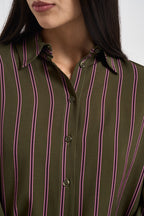 Camicia donna a righe verticali verde oliva e rosa CDQC2IR ROSA DIXIE 