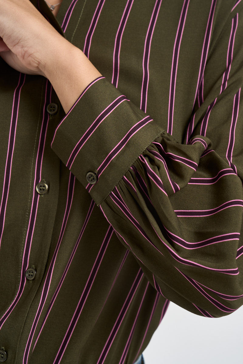 Camicia donna a righe verticali verde oliva e rosa CDQC2IR ROSA DIXIE 